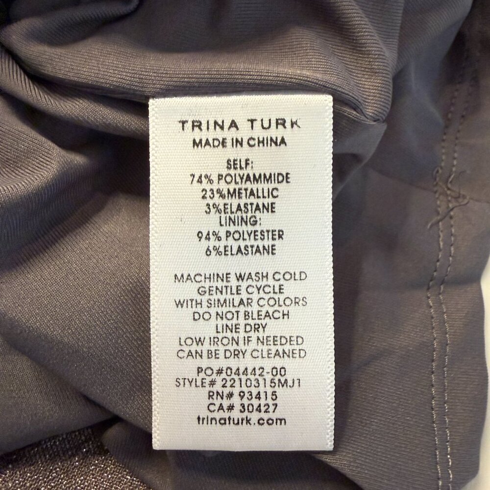 Trina Turk Ratio Ruched One-Shoulder Shimmer Mini Dress Women's XL Silver NWT - Picture 16 of 16
